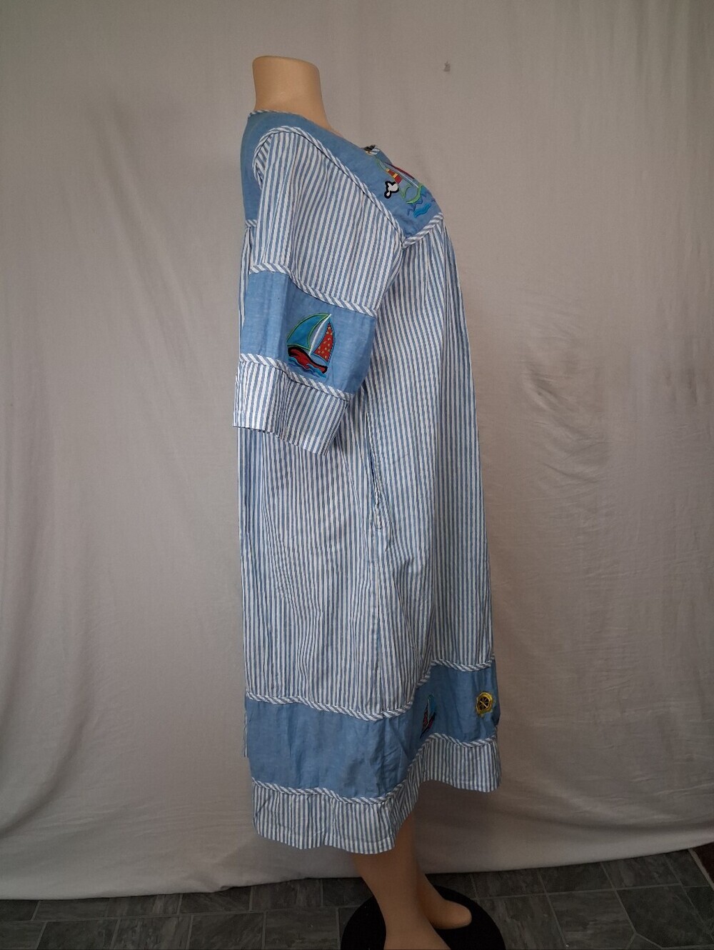 Woman Within Blue and White Striped Cotton Top Size M - Picture 8 of 17